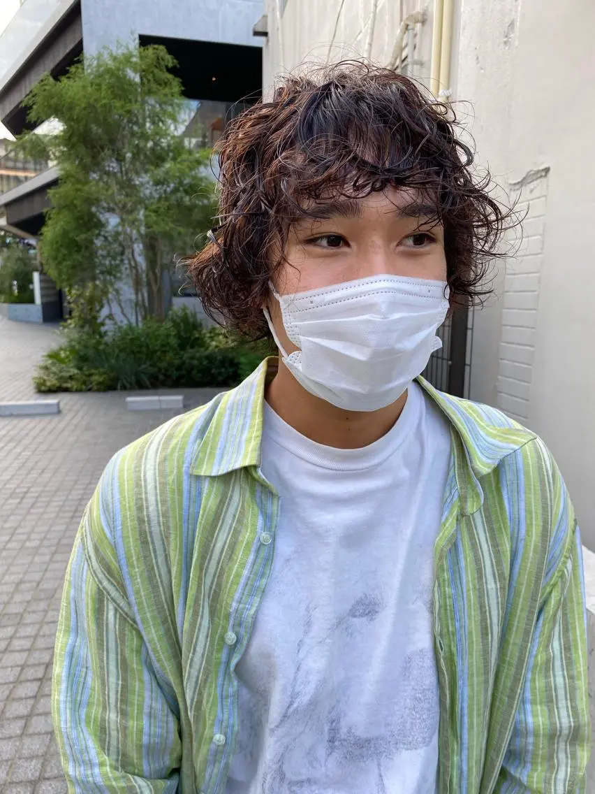ミディアム パーマ メンズ ミディアムパーマ メンズパーマ 森貴裕/ベージュ/ パーマ/オリーブのヘアスタイル