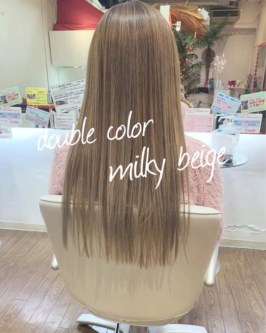 ロング カラー ベージュカラー ダブルカラー ミルキーベージュ ヘアカラー GLAD 萩原のヘアスタイル