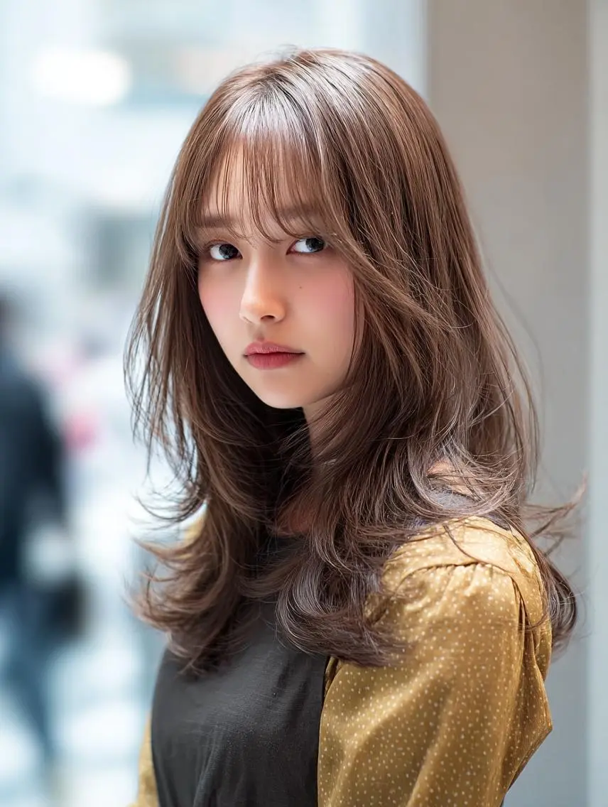 セミロング ハッシュカット 髪質改善 レイヤーカット 縮毛矯正 トリートメント 絶対可愛い🍎透明感 カラーあります✨蕾祁のヘアスタイル