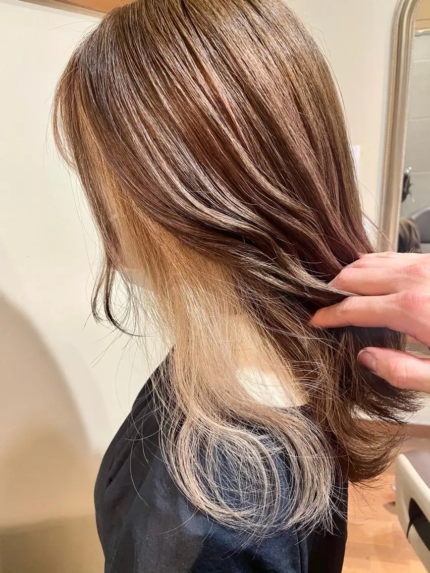 セミロング カラー ミストバング フェイスフレーミング ヘアカラー トリートメント ハイトーン/ブリーチ ルミエール/新栄/栄のヘアスタイル