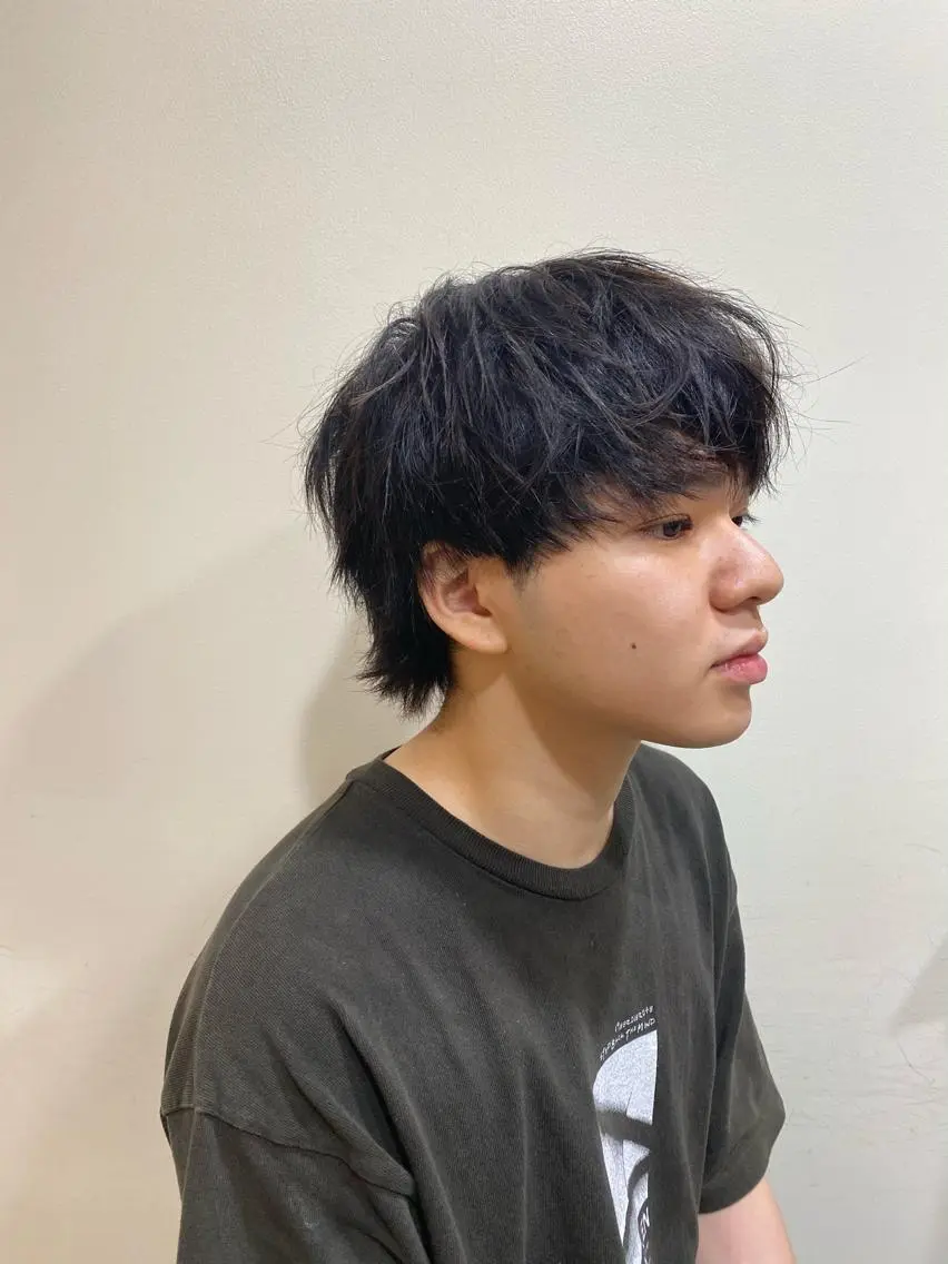 メンズ マッシュウルフ マッシュ メンズウルフカット ウルフカット JINKIメンズ特化 メンズカットパーマのヘアスタイル