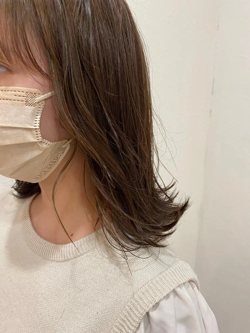 セミロング カット ヘアカラー トリートメント 髪質改善/マツパ 垢抜け透明カラー衣笠のヘアスタイル