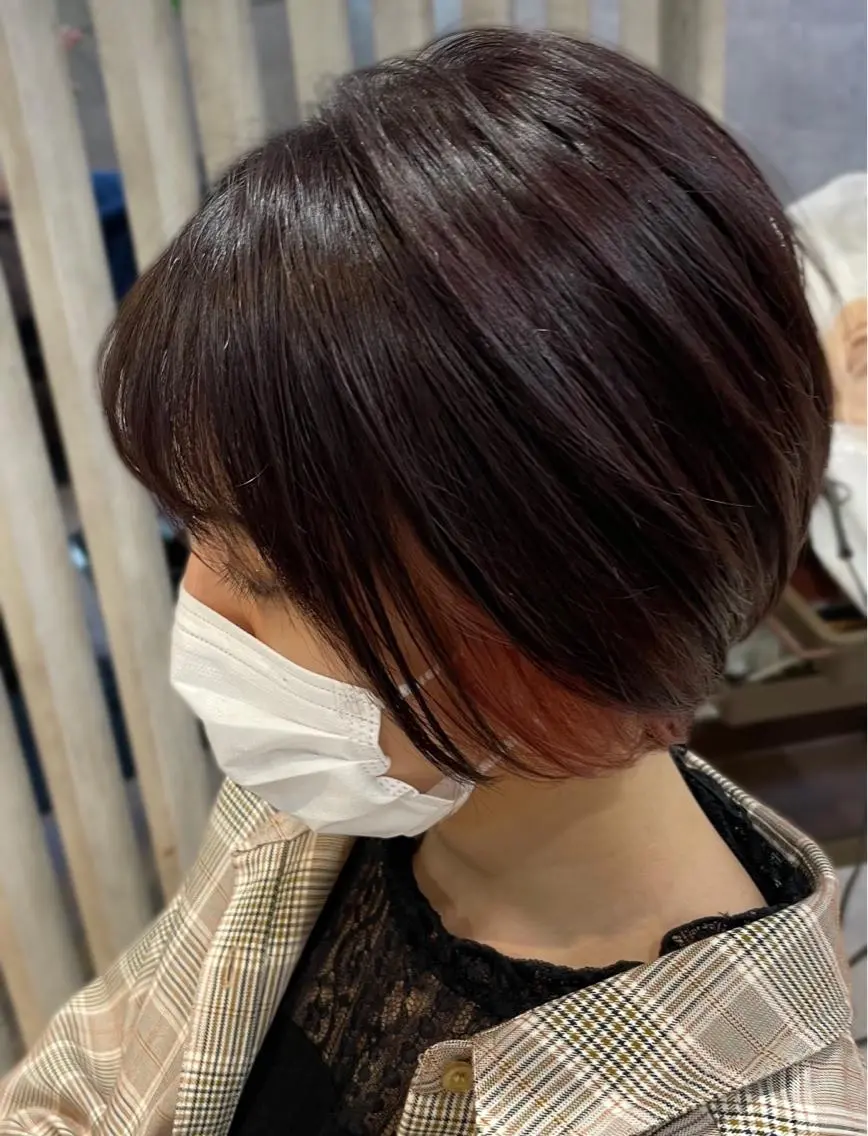 ショート カラー 透明感カラー ピンクカラー レッドカラー ルビー 骨格整形カット/ ショート✂️堀夢哉のヘアスタイル