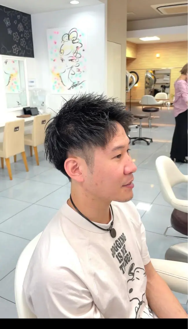セミロング ヘアアレンジ メンズ アップバング フェードカット メンズメッシュ マッシュ メンズパーマ カット トリートメント 🔮メンズ縮毛矯正 メンズパーマ💎竹永のヘアスタイル