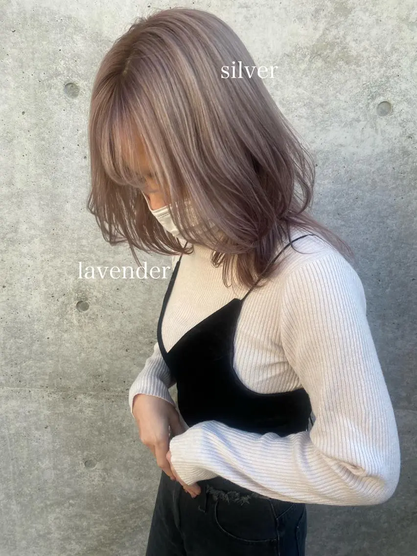 ミディアム カラー ヘアアレンジ ブリーチ ラベンダーカラー あおい 🍒暖色カラーのヘアスタイル