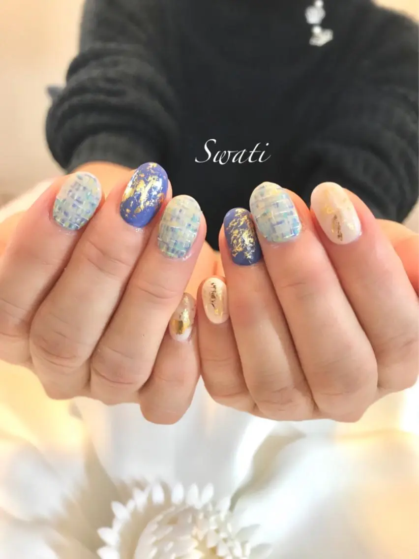 ネイル アートネイル オフィスネイル シンプルネイル ストーンネイル ツイードネイル yuko (ネイリスト)のネイルデザイン
