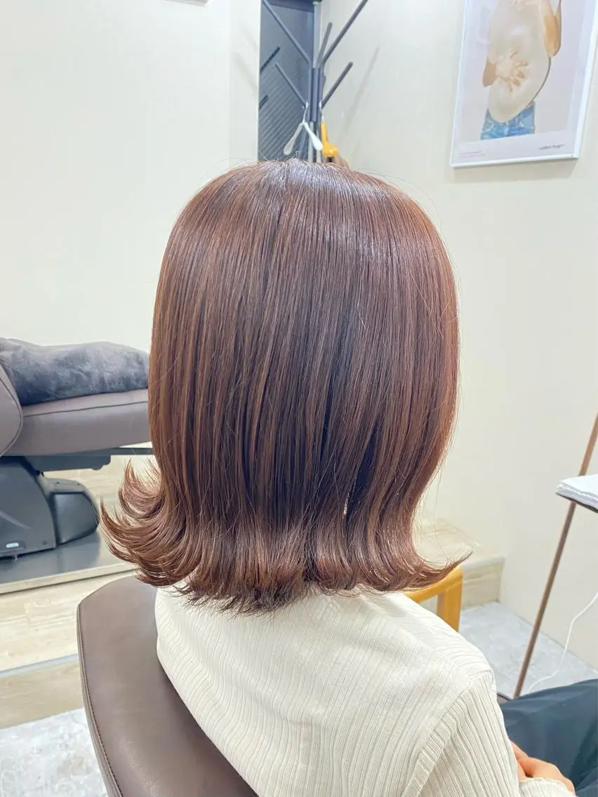 ミディアム カラー ベージュカラー コーラルベージュ カット ヘアカラー 長岡 俊樹のヘアスタイル