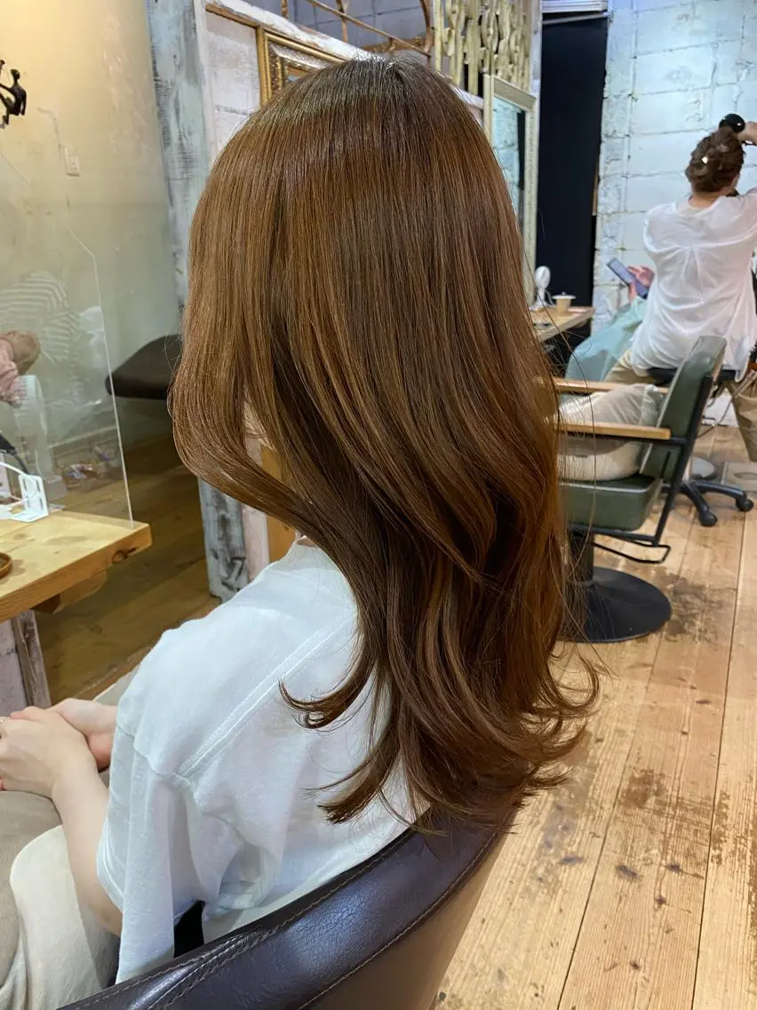 セミロング カラー ヘアアレンジ ベージュカラー ブリーチ ブリーチなしカラー ピンクカラー ピンクベージュ 【韓国レイヤー特化 ハッシュカット】のヘアスタイル