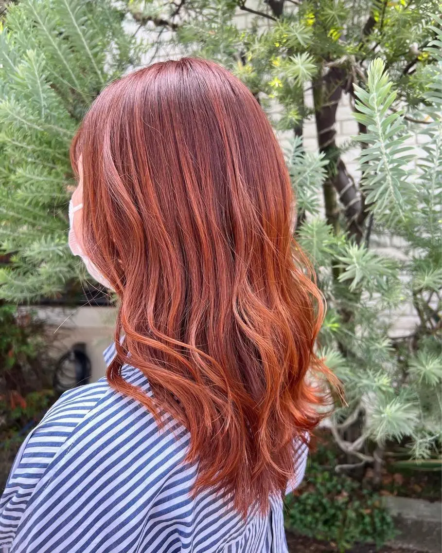 ミディアム カラー ブリーチ ブリーチなしカラー オレンジ 鹿児島美容室 NATSUKIのヘアスタイル