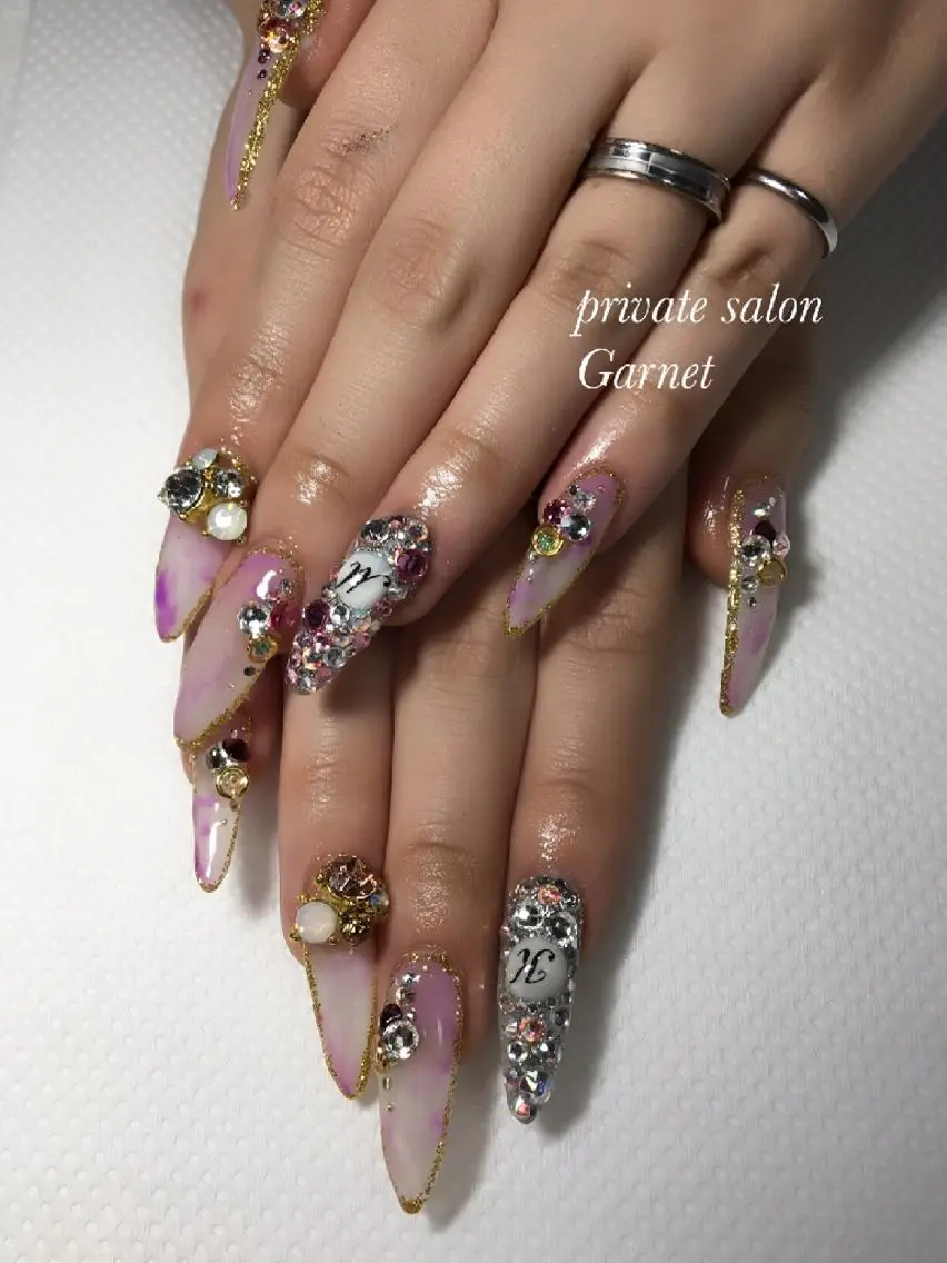 ネイル キラキラネイル 大理石ネイル(マーブル) Garnet nailのネイルデザイン
