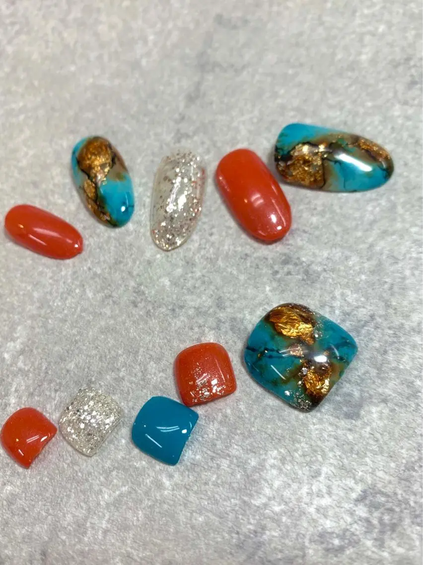 ネイル フットネイル おそろいネイル FASTNAIL PLUS 新宿店のネイルデザイン
