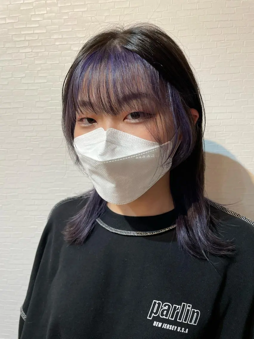 ミディアム カラー ブルーカラー ブルーラベンダー ラベンダーカラー カット ヘアカラー トリートメント YUI/ ブリーチカラー🌷のヘアスタイル