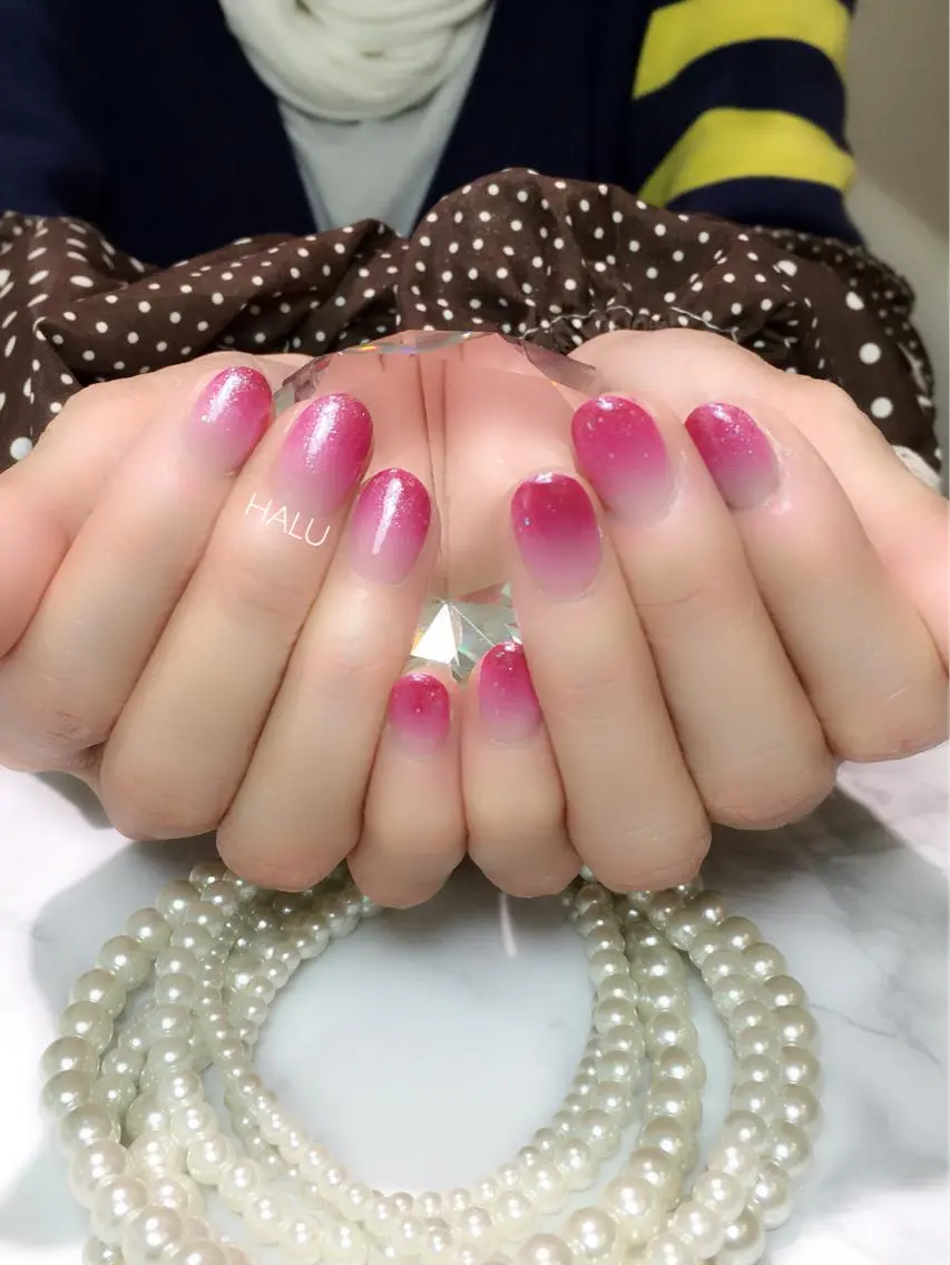 ネイル グラデーション ラメ(グリッター) ストーンネイル HALU ハルのネイルデザイン