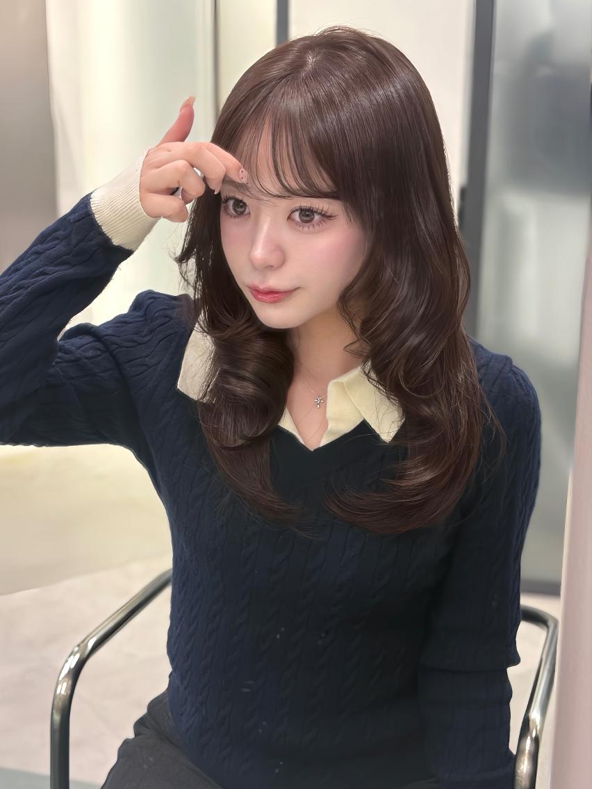 セミロング カラー ベージュカラー 透明感カラー グレージュ オリーブカラー 顔周りカット ヘアセット MISAKI/韓国 レイヤー/エクステのヘアスタイル