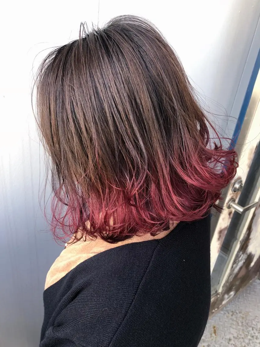 ミディアム カラー レッドカラー 田中 健太郎のヘアスタイル