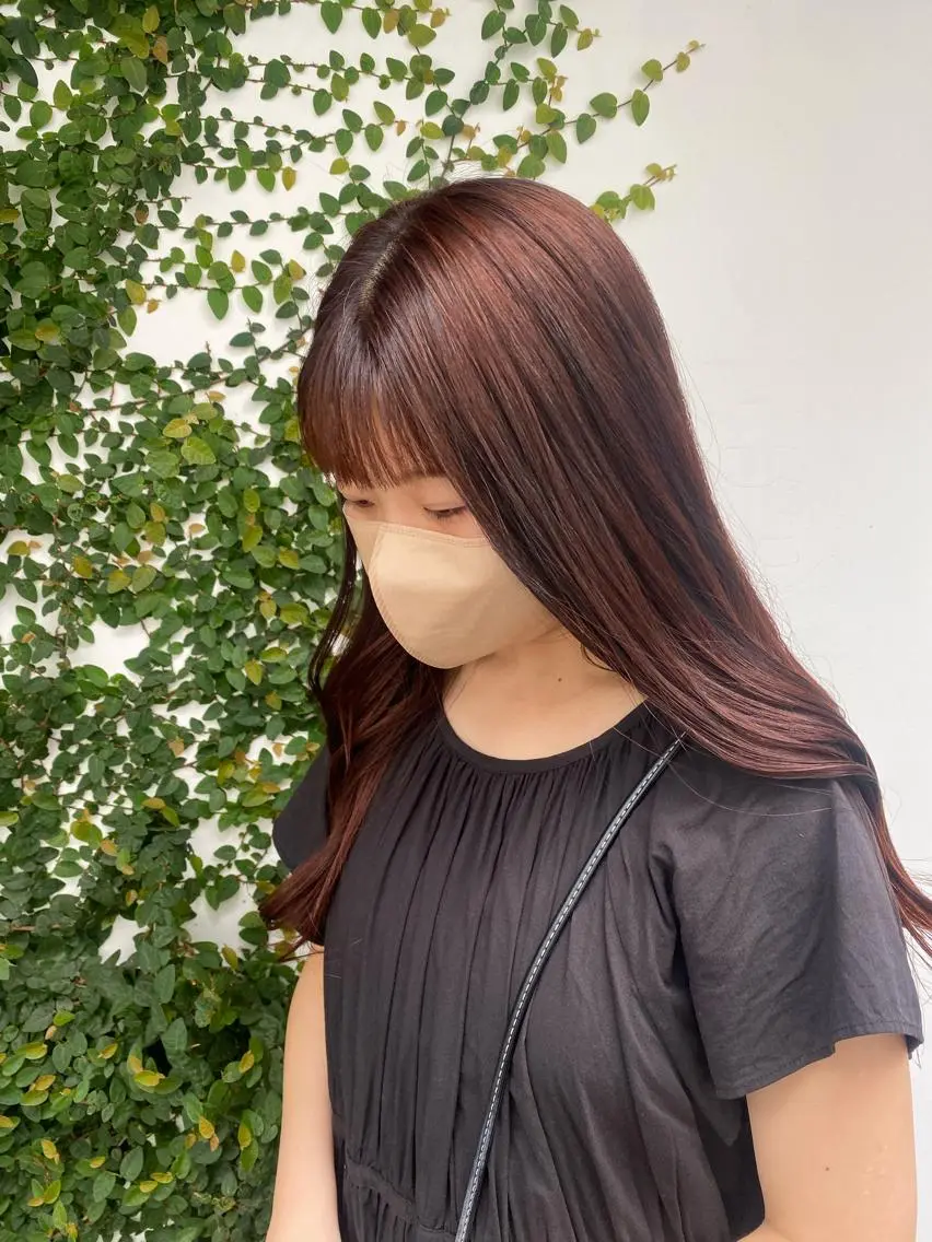 ロング カラー ブラウンカラー オレンジ オレンジブラウン NATSUKI😸 ✂︎南森町美容室のヘアスタイル