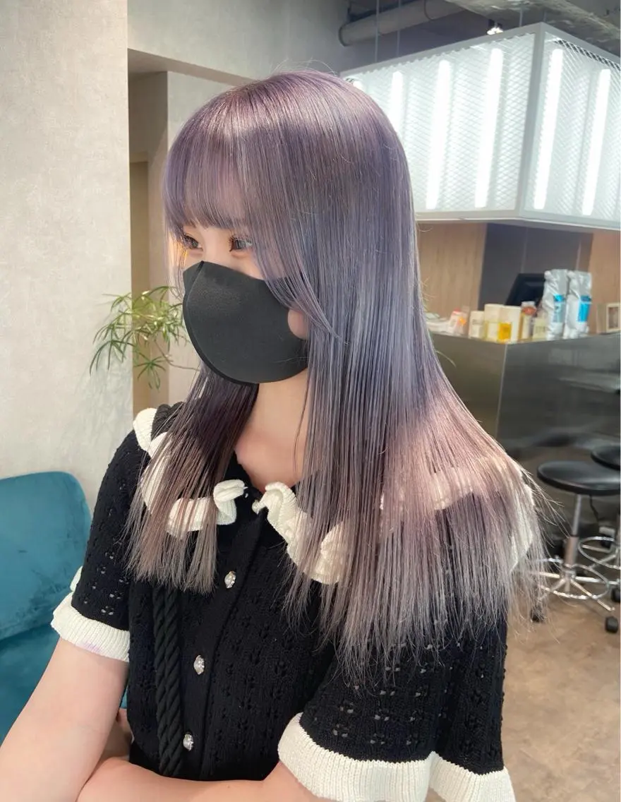 ロング カラー ブリーチ グレージュ ラベンダーカラー ラベンダーグレージュ ラベンダーグレー ヘアカラー ヘアセット🎀パーマ Tsubasaのヘアスタイル