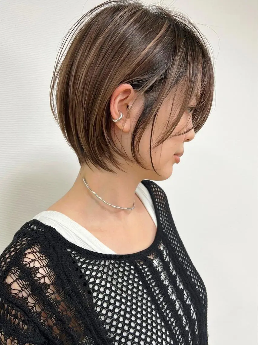 ショート ショートボブ ボブ ハイライト 髪質改善 レイヤーカット 横浜 店長 橋場優のヘアスタイル
