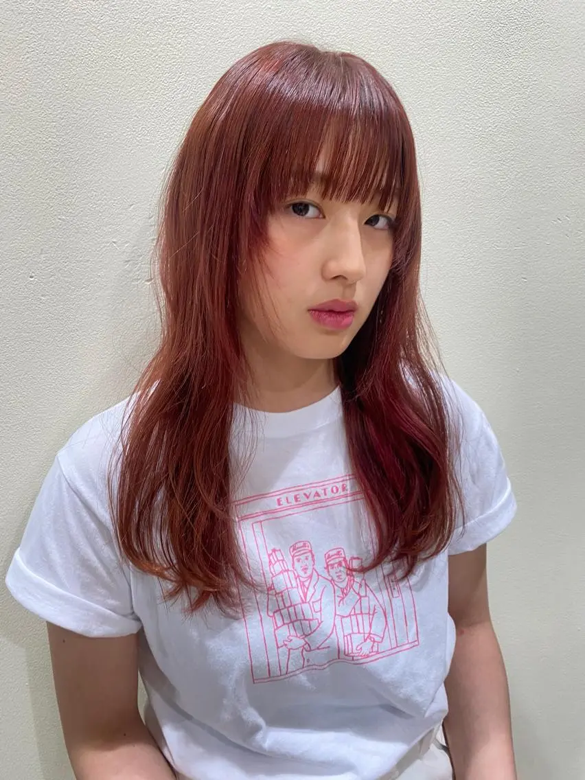 ロング カラー ブリーチ インナーカラー オレンジ ロング miumiu/恵比寿 カットモデル募集のヘアスタイル