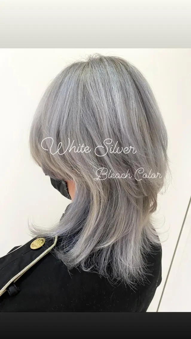 ミディアム カラー ブリーチ ケアブリーチ シルバー ホワイトシルバー ウルフカット ヘアカラー トリートメント ヘッドスパ 高橋恵🌈生え癖改善 ウルフ/レイヤーのヘアスタイル