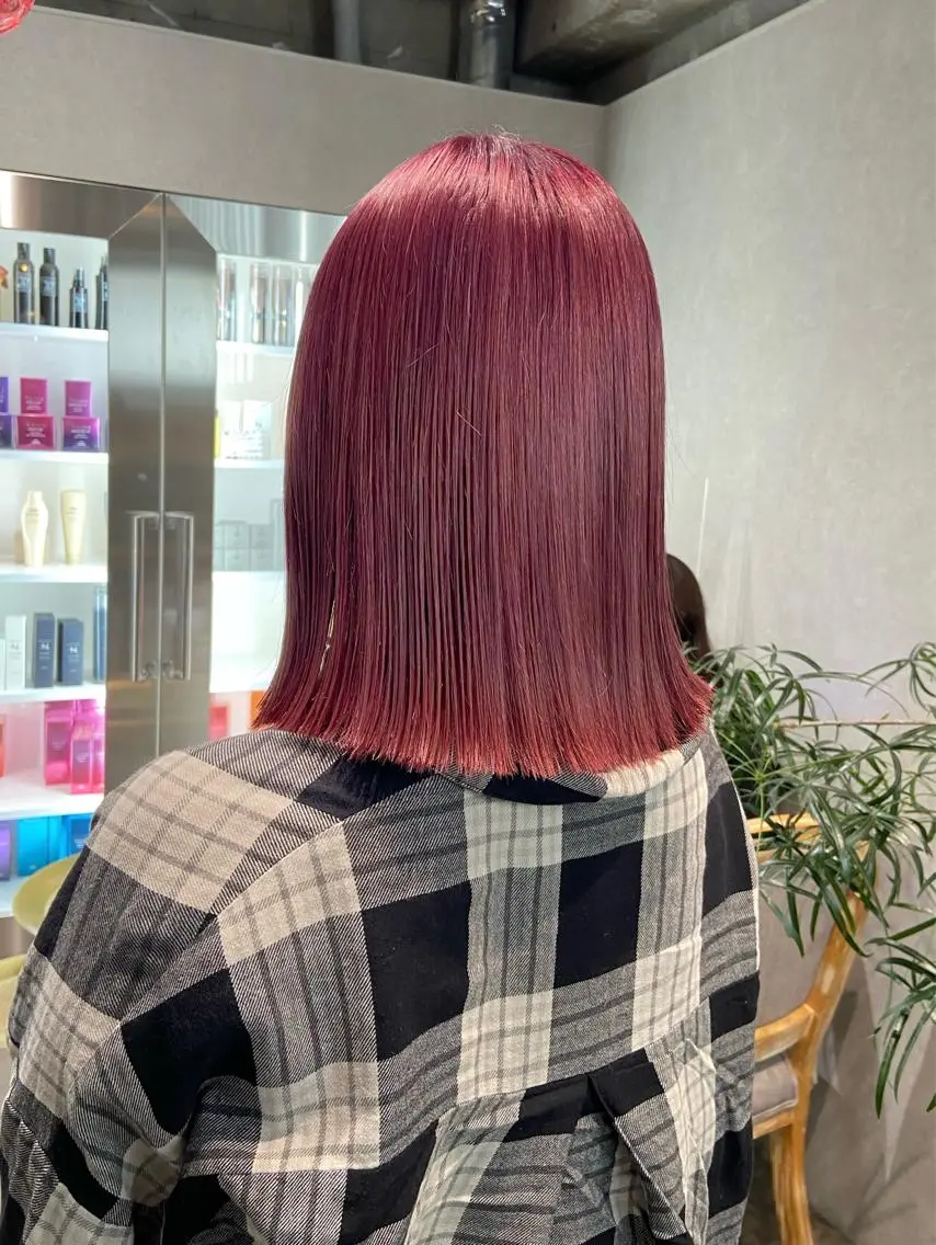 ミディアム カラー ブリーチ ピンクカラー ヘアセット🎀パーマ Tsubasaのヘアスタイル