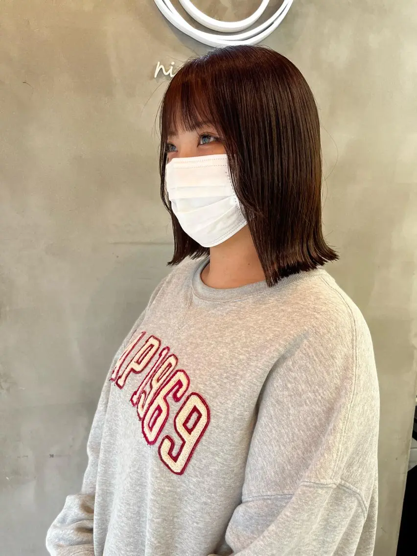 ミディアム 縮毛矯正ボブ&顔まわ レイヤー♡TOMOEのヘアスタイル