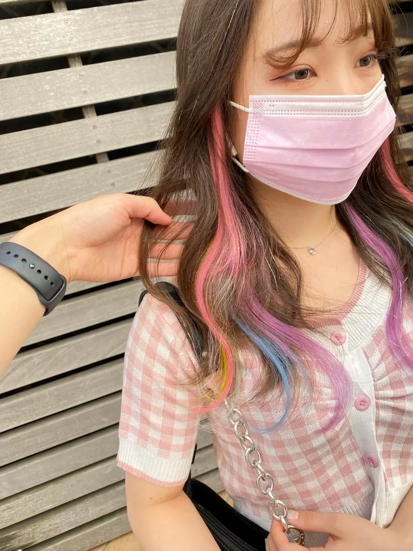 セミロング カラー エクステ レイヤーウルフ エクステ磯部のヘアスタイル