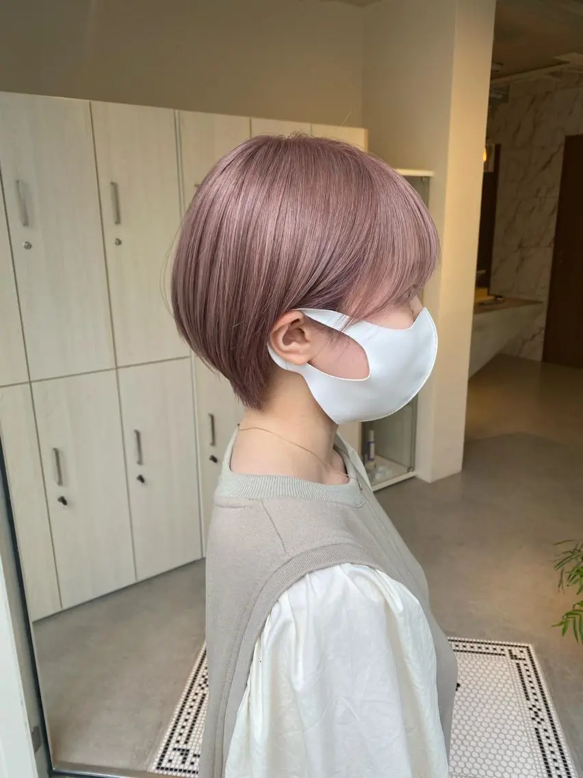 ショート カラー ベージュカラー ピンクカラー ピンクベージュ ハイトーン×似合わせ 🌱中川慎之介のヘアスタイル