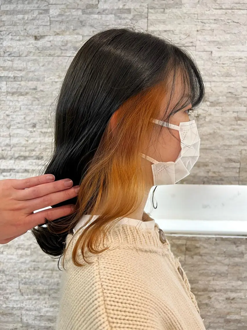セミロング カラー ヘアアレンジ ベージュカラー オレンジ オレンジベージュ 🔶似合わせセンター パート/ヤス🔶のヘアスタイル