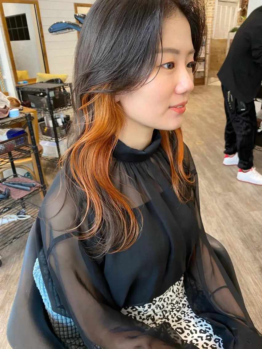 ロング カラー インナーカラー オレンジ 🌟アレンジが似合う カラー🌟Rumiのヘアスタイル