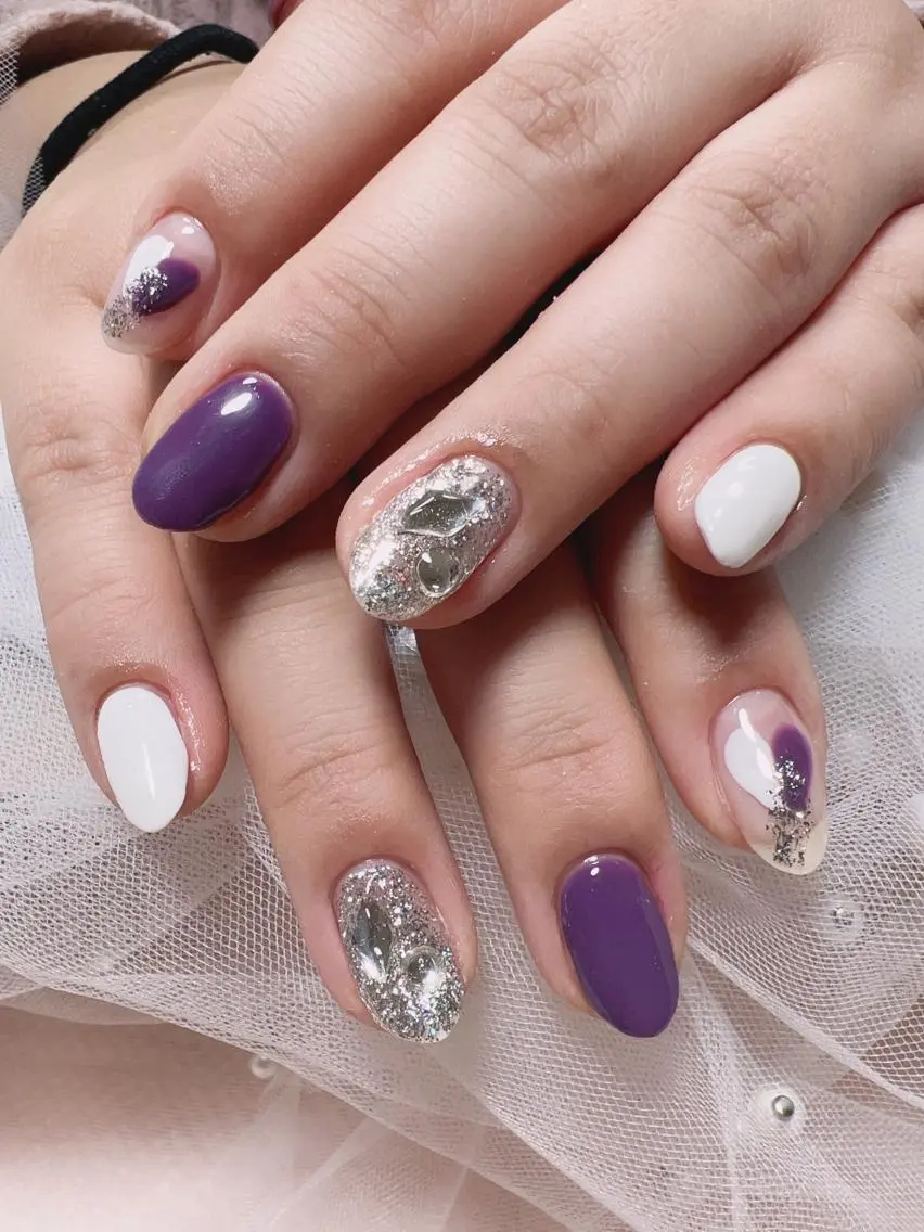 ショート カラー ネイル ハート ラメ(グリッター) ハンドネイル Nail NaNaのネイルデザイン