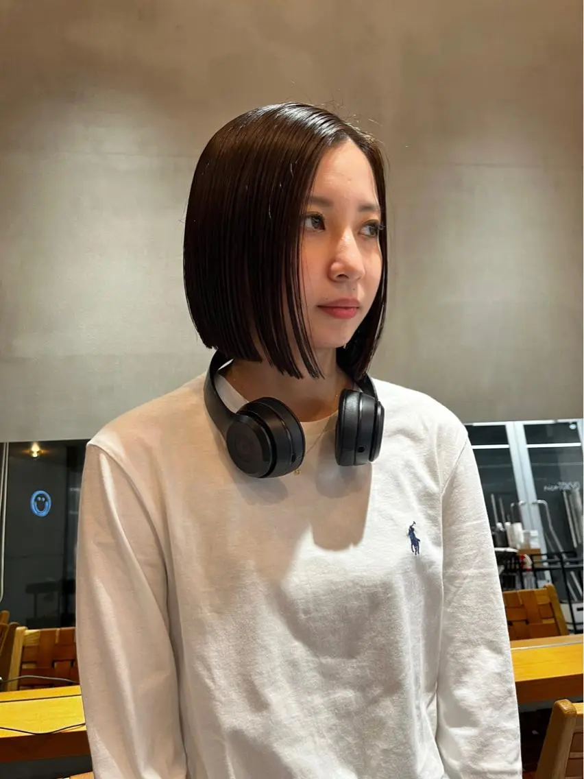 ミディアム 縮毛矯正ボブ&顔まわ レイヤー♡TOMOEのヘアスタイル