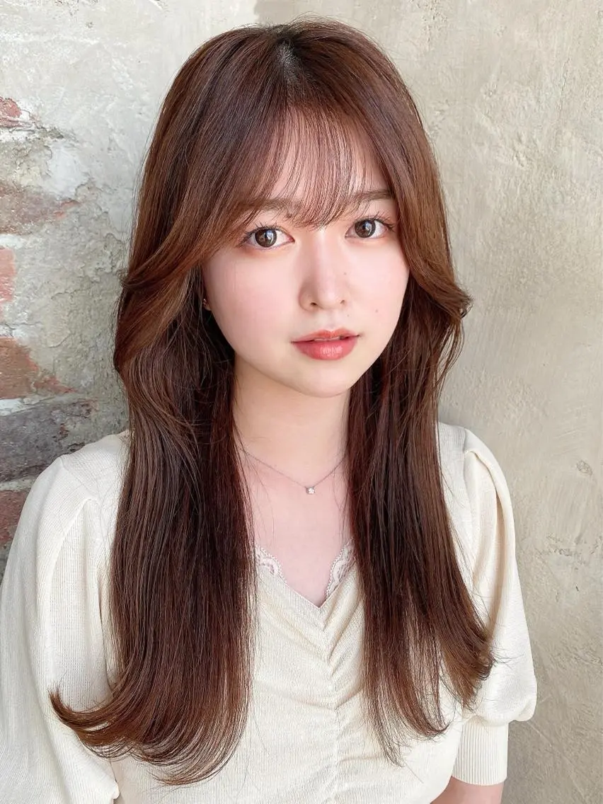 ロング カラー くびれヘア 顔周りカット ロング 顔周り/くびれヘア 韓国ヘア💕風間るなのヘアスタイル