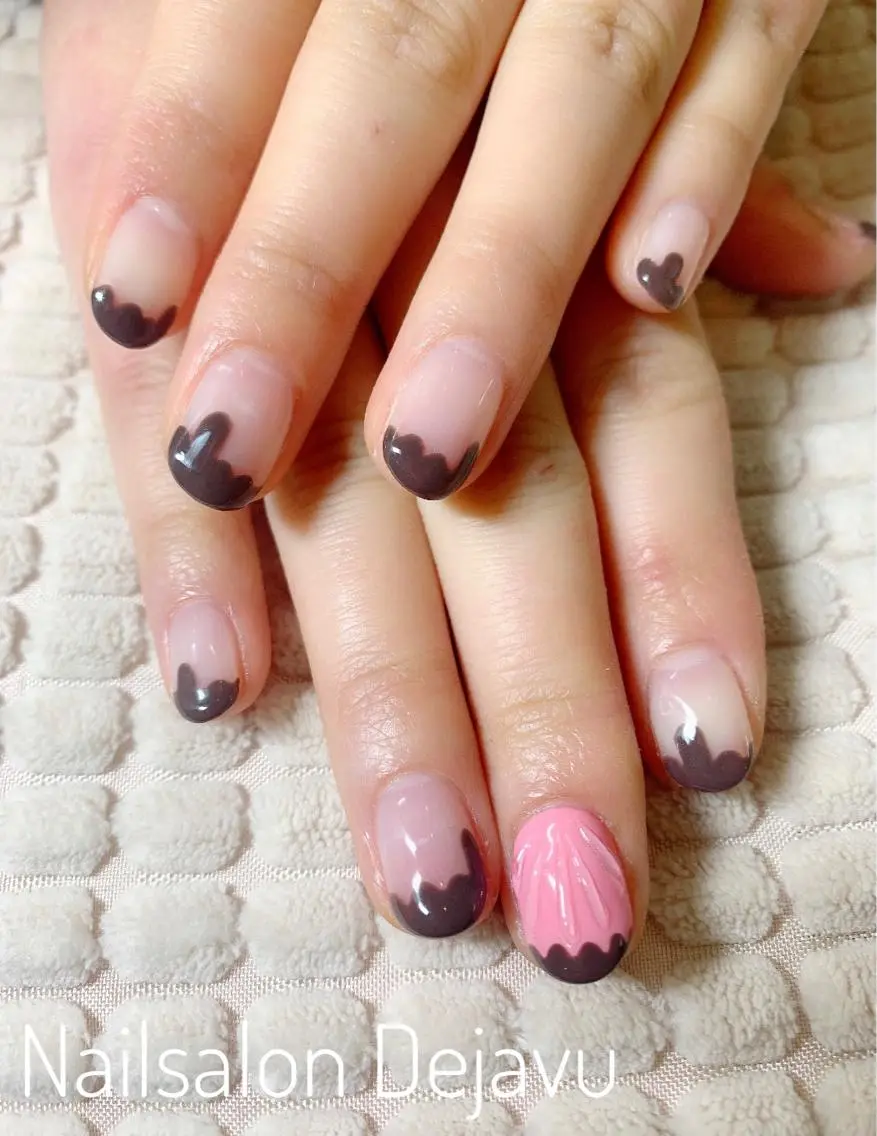 ネイル アートネイル フレンチネイル ワンカラーネイル バレンタイン Nail salon Dejavu 🌿のネイルデザイン