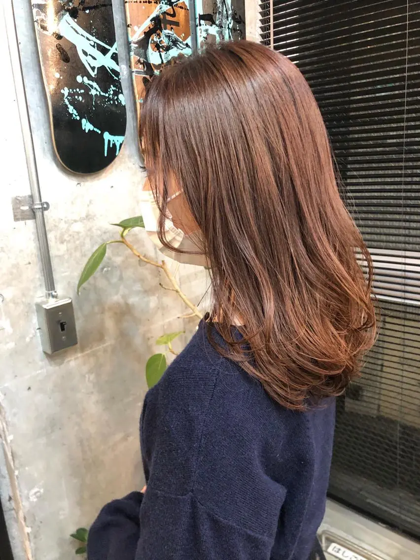 ミディアム カラー ベージュカラー ピンクカラー ピンクベージュ HIROKI ”博多 /ボブのヘアスタイル