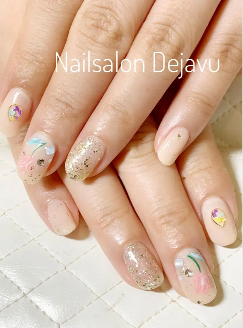 ネイル アートネイル 春ネイル ハンドネイル Nail salon Dejavu 🌿のネイルデザイン