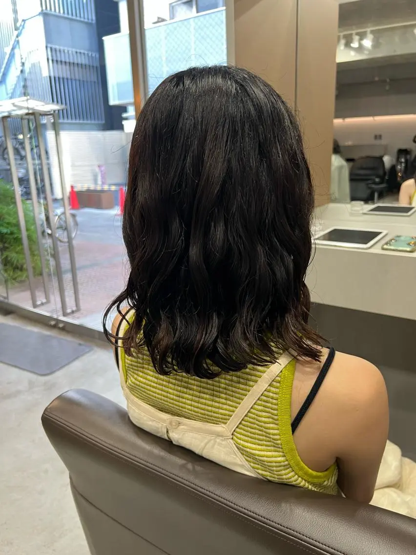 ミディアム カラー パーマ カット ヘアカラー パーマ ボブパーマコテ巻き風 パーマNo1深江秀平のヘアスタイル
