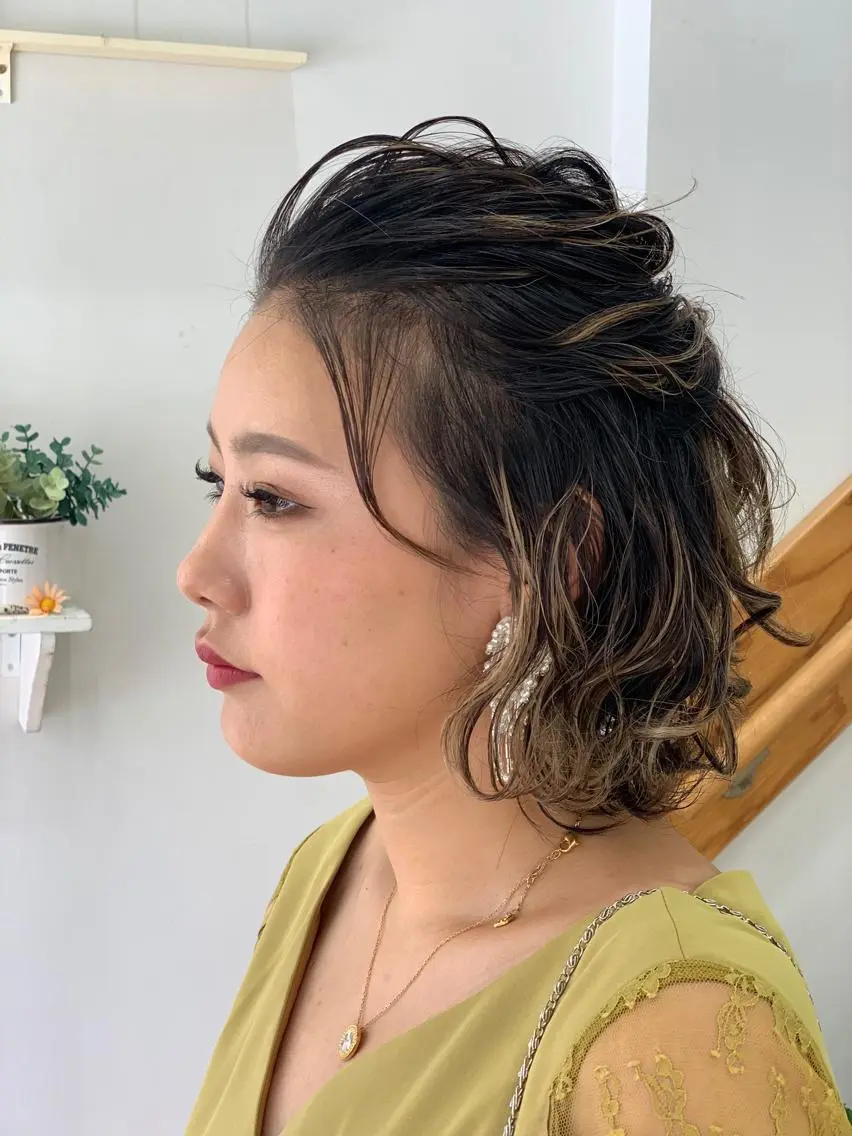 ショート ヘアアレンジ ハーフアップ ボブ ヘアセット ヘアアレンジ にいた かづしげのヘアスタイル