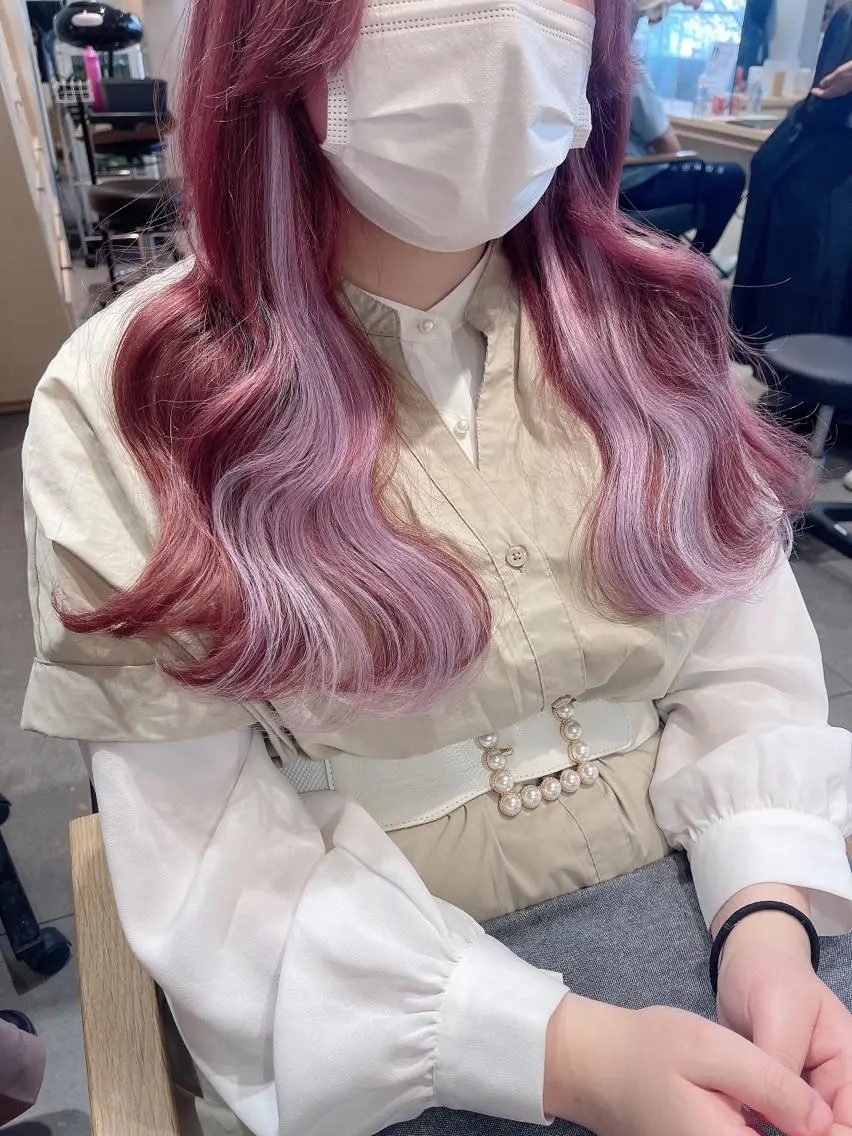 ロング カラー アッシュ インナーカラー ピンクカラー ピンクアッシュ エクステ ヘアカラー エクステ インナーエクステ渋谷 🦋KAJIのヘアスタイル