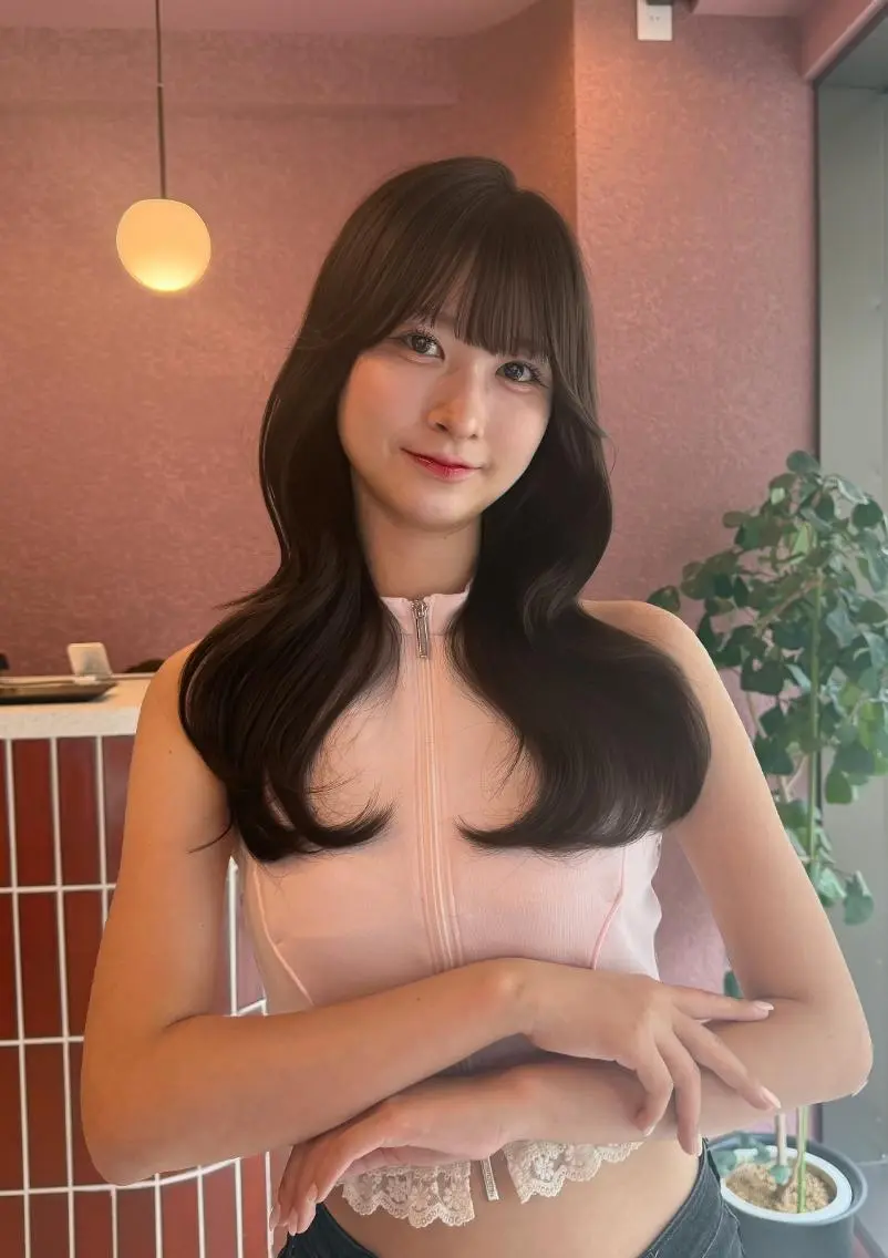 ロング 韓国風カラー くびれヘア 顔まわりレイヤー 顔周りカット 髪質改善 カット ヘアカラー トリートメント 透明感カラー♡ 原宿美容室￤Rinaのヘアスタイル