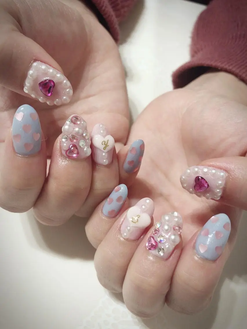 ネイル ブルー ピンク ハンドネイル * haruのネイルデザイン