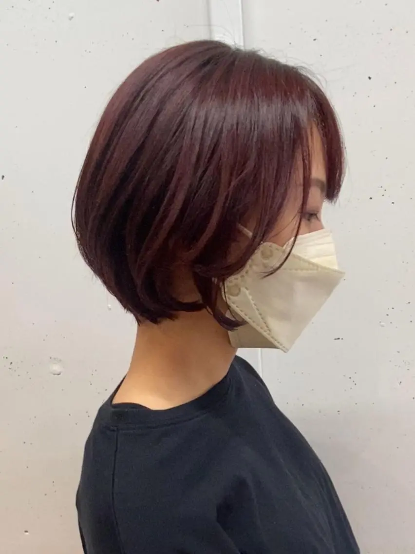 ショート カラー ショートボブ ブラウンカラー レッドカラー レッドブラウン ボブ カット ヘアカラー トリートメント ウルフカット レイヤーカット上柿のヘアスタイル