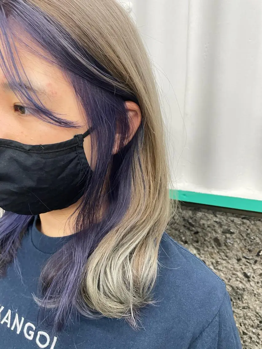 ロング カラー ミストバング  フェイスフレーミング ラベンダーカラー 高山 妃のヘアスタイル