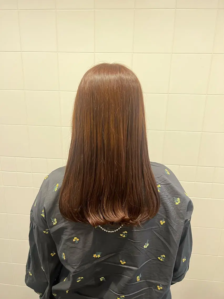 セミロング カラー ヘアアレンジ ベージュカラー オレンジ オレンジベージュ honen RUKAのヘアスタイル