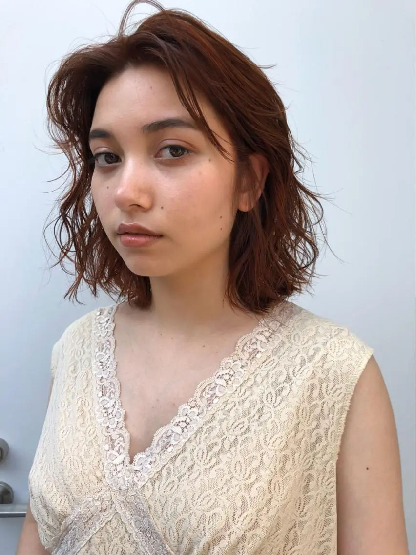 ミディアム カラー オレンジ ボブ カット ヘアカラー トリートメント 村上雅人 ナチュラルモードのヘアスタイル