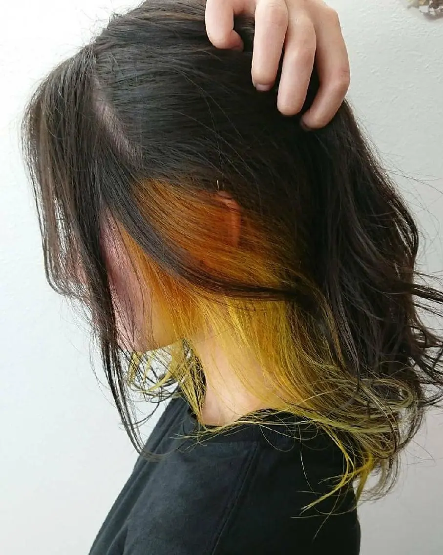 カラー セミロング ブリーチ グレージュ インナーカラー イエローカラー Stirmaison RYUSEIのヘアスタイル