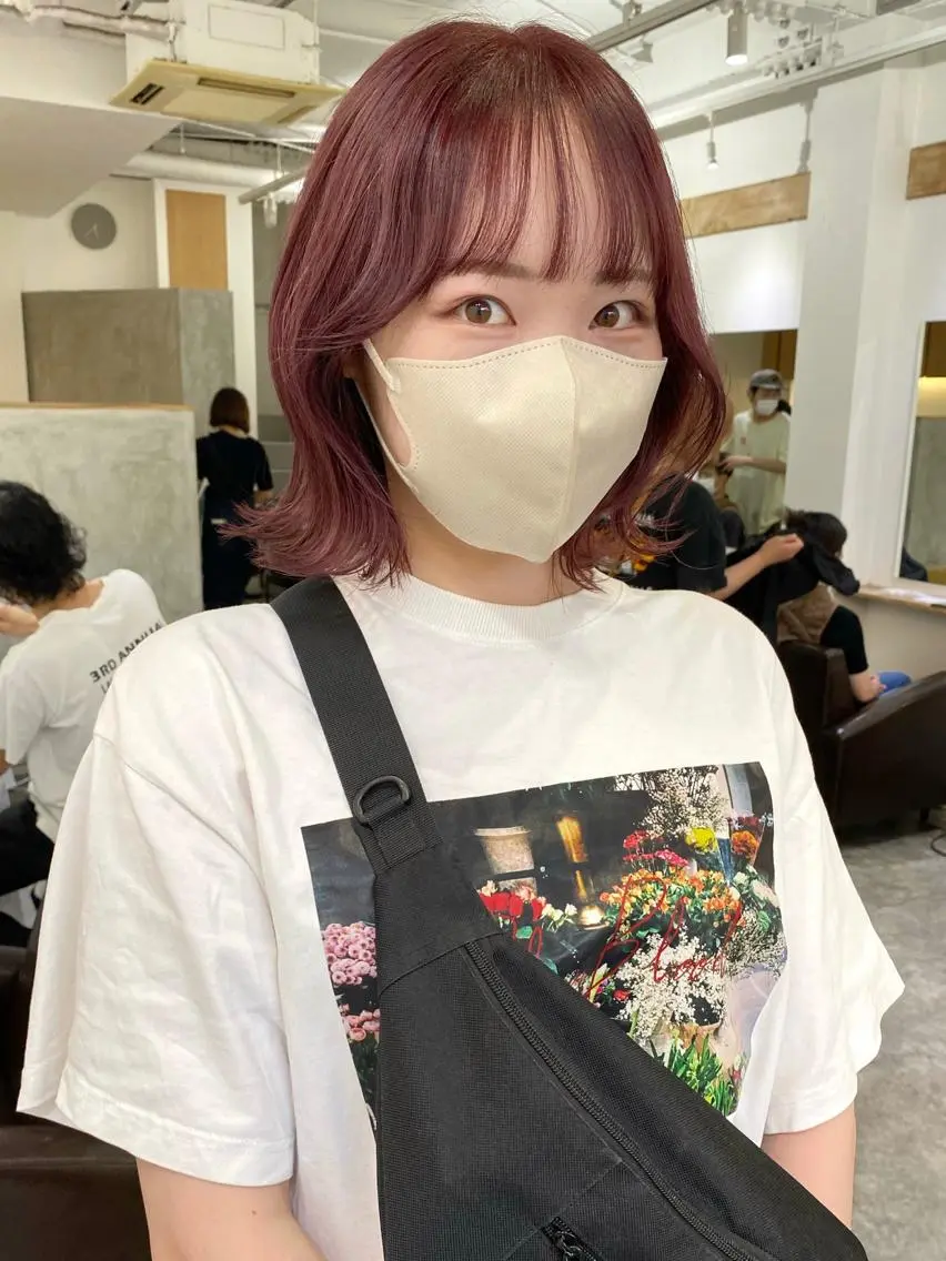 ショート カラー ボルドーカラー ピンクカラー カット ヘアカラー トリートメント 森貴裕/ベージュ/ パーマ/オリーブのヘアスタイル