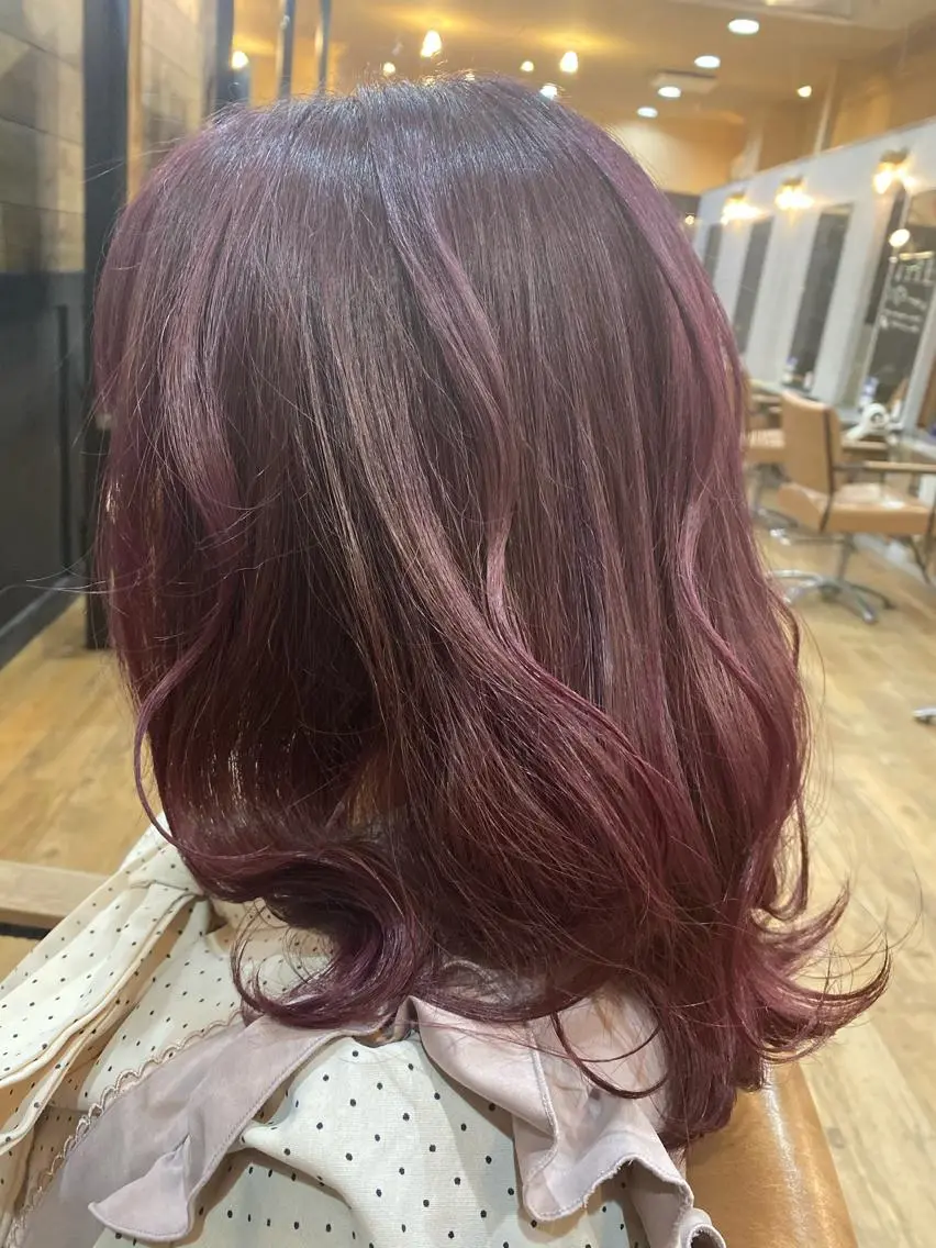 セミロング カラー ピンクカラー ヘアカラー トリートメント 特殊カラー特化 ✂️SHIAN フジのヘアスタイル