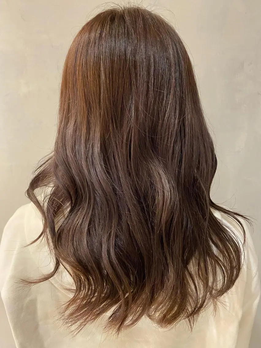 カラー ブリーチ ブラウンカラー ブリーチなしカラー カット パーマ ふじ ここなのヘアスタイル