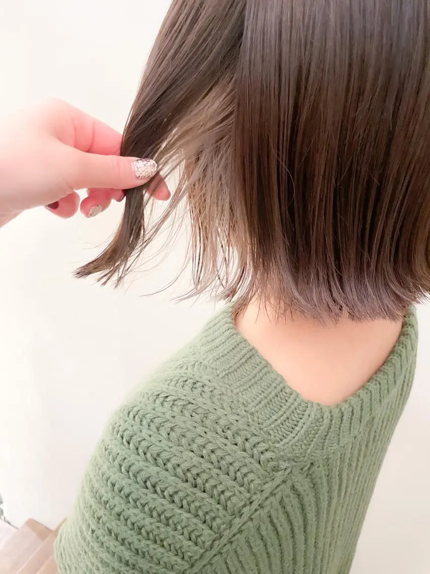 ミディアム カラー 切りっぱなしボブ グレージュ インナーカラー ボブ カット ヘアカラー トリートメント ✨カラー支持No.1 🧸ワキ カナコ🧸のヘアスタイル